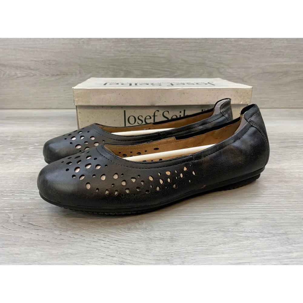 Josef Seibel‎ Pippa Women's Black Leather Perforated 7.5 Ballet Casual Flats